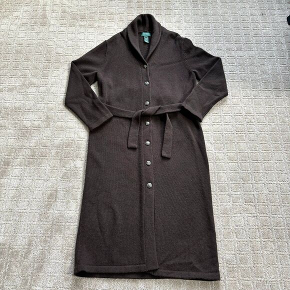 Ralph Lauren Lambswool Midi Sweater Dress Womens L Button Front Old Money Preppy - Picture 1 of 13